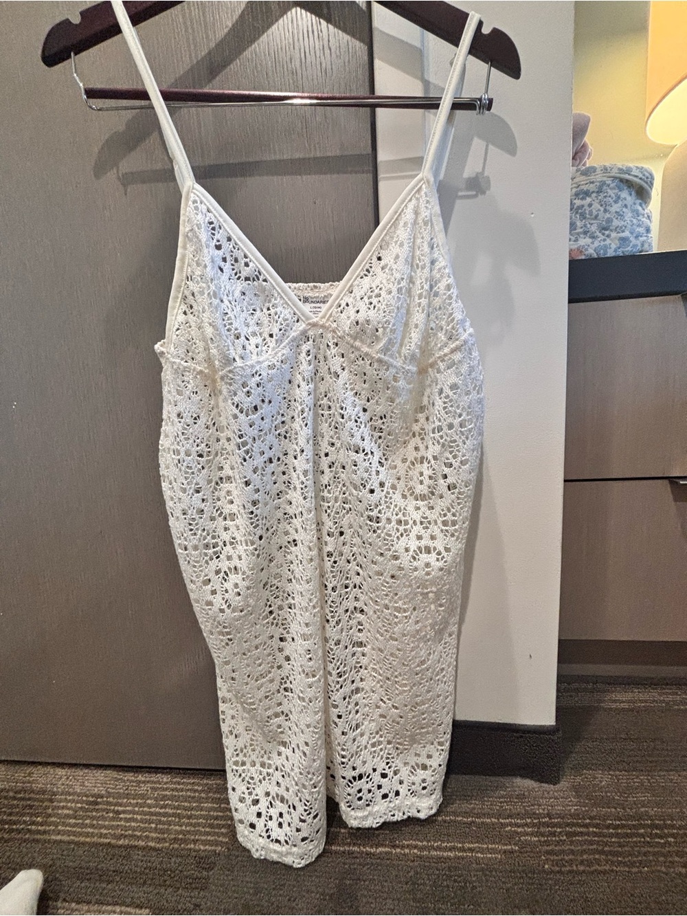 No Boundaries White Crochet Swim Coverup with Spaghetti Straps